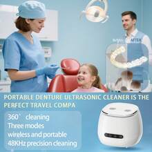 Máy làm sạch răng giả siêu âm, Máy làm sạch siêu âm 48kHz, Hẹn giờ kỹ thuật số 3 chế độ, Máy làm sạch siêu âm cọ trang điểm, Pin sạc - Cấp nguồn qua USB để làm sạch đồ trang sức và đồ trang trí, cọ trang điểm, v.v. | Dễ dàng sử dụng tại nhà - Nhiều màu - Xem 11