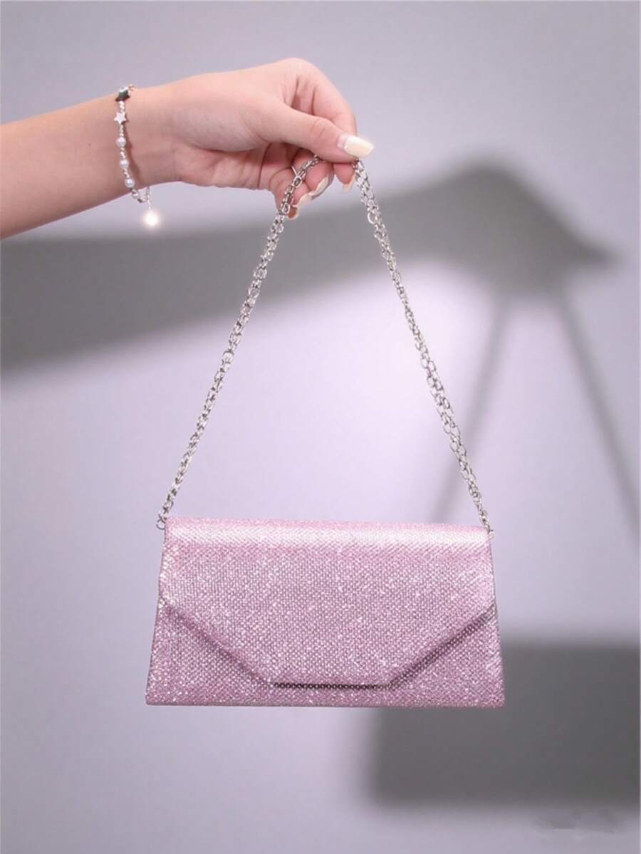 女士优雅时尚迷你简约斜挎手拿包，粉色 - 粉色 - 查看 1