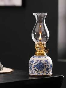 1 件可调节灯芯户外露营燃料灯、家用油灯、室内陶瓷蓝白花油灯、带灯芯的煤油灯、带火控旋钮的油灯/飓风灯 - 彩色 - 查看 11