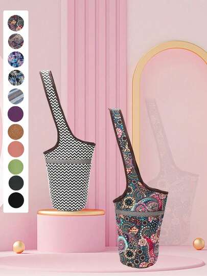 Bolsa para esterilla de yoga con estampado, con bolsillo lateral grande y bolsillo con cremallera, bolsa de lona grande para esterilla de yoga, se adapta a la mayoría de los tamaños de esterillas de yoga, puede almacenar talla grande accesorios de yoga