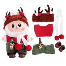 17厘米拉布布娃娃圣诞装，纯色心形刺绣毛衣+牛仔裤+纯色系带帆布鞋套装，第一代/第二代娃娃吊坠配饰，适合青少年、万圣节和圣诞派对（不含娃娃）