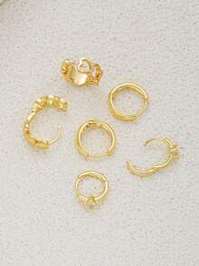 Set de 6 piezas de aretes de aro pequeños con diseño minimalista en forma de corazón, chapados en oro con circonita cúbica brillante, hipoalergénicos, ligeros y versátiles, adecuados para múltiples perforaciones de oreja