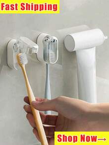 Soporte para cepillo de dientes para uso doméstico, perchero para cepillo de dientes minimalista montado en la pared sin taladrar, con tapa de cierre automático, estante de almacenamiento para cepillo de dientes, organizador portátil y sencillo para el baño, organizador de cepillo de dientes a prueba de polvo con tapa