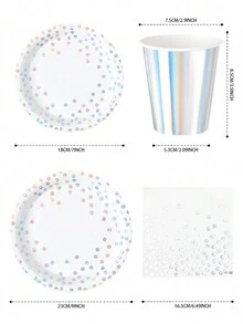 White & Silver Polka Dot Petal Shaped Disposable Plates, Napkins, Cups Set, Black Plates, Napkins And Cups Party Supplies, Fits 10 Guests, Disposable Paper Plates Party Tableware Suitable For Birthday, Wedding, Party, Family Picnic