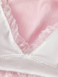 2pcs Women Sexy Lace Trim High Waist Spaghetti Strap Tie Knit Pajamas Lingerie Set Outfits - 白色 - 查看 8