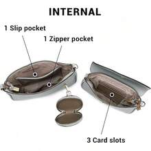 Multi Pochette Crossbody Bags For Women PU Leather Shoulder Handbag 3pcs Set-2025 - 灰色 - 查看 8