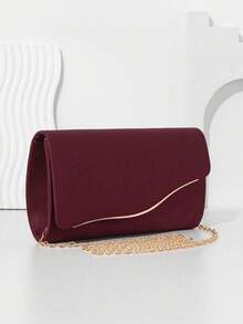 Túi cầm tay cỡ lớn màu đỏ tía dành cho nữ, túi xách dự tiệc, túi xách dạ hội có dây đeo có thể tháo rời, dùng cho đám cưới, chất liệu nhung thanh lịch - Màu Đỏ Sâu - Xem 2
