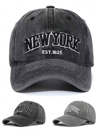 2pcs Unisex 3D Embroidered "NEW YORK" Letter Washed Baseball Cap, Front "EST 1625" Flat Embroidery, Back "NEW YORK CITY" Flat Embroidery, Adjustable Outdoor Sun Protection Casual Snapback Hat (No Odor After 5 Hours Of Normal Ventilation Upon Receiving)
