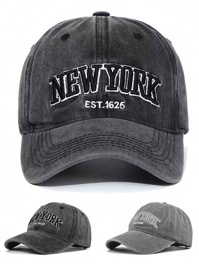 2pcs Unisex 3D Embroidered "NEW YORK" Letter Washed Baseball Cap, Front "EST 1625" Flat Embroidery, Back "NEW YORK CITY" Flat Embroidery, Adjustable Outdoor Sun Protection Casual Snapback Hat (No Odor After 5 Hours Of Normal Ventilation Upon Receiving)