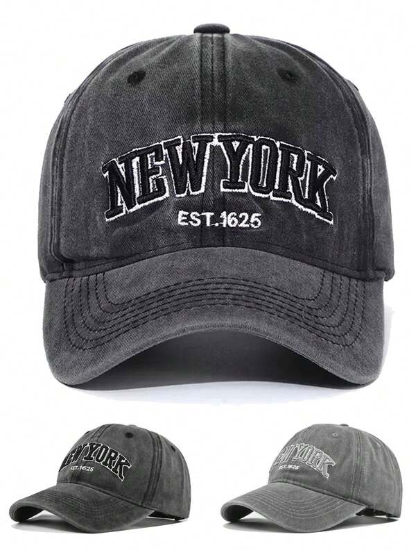 2pcs Unisex 3D Embroidered "NEW YORK" Letter Washed Baseball Cap, Front "EST 1625" Flat Embroidery, Back "NEW YORK CITY" Flat Embroidery, Adjustable Outdoor Sun Protection Casual Snapback Hat (No Odor After 5 Hours Of Normal Ventilation Upon Receiving)
