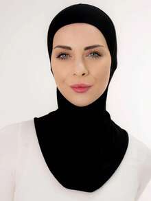 1件装女士内衬帽头巾帽头巾帽时尚纯色下巴弹性头巾颈套头巾头带秋冬季适合阿巴雅日常穿着的内衬帽睡眠帽 - 純色 - 查看 3