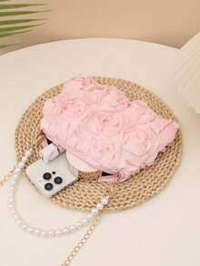 1pc Elegant 3D Rose Flower Shoulder Bag, Metal Chain Crossbody Bag, Faux Pearl Handbag, Women's Party Dress, Party Bag, Holiday Party Dress, Valentine's Gift, Bridal Bag, Bridesmaid Bag, Suitable For Party, Date, Wedding, Evening (Pattern Random) 1pc Fashionable Floral Handbag, Pearl Decor Chain Shoulder Bag, Floral Fabric, New Summer Fashion Women Bag, Versatile Crossbody Bag, Shoulder Bag, Lightweight Clutch Suitable For Party, Nightclub, Shopping, Date ,Wedding , Pink , Valentines Gifts, Pearl Bag, Party Bags, Wedding Items, Lace - Pink - View 6