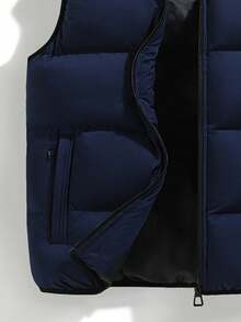 Men's Detachable Hood Solid Color Vest Jacket, Autumn/Winter - Blue - View 2