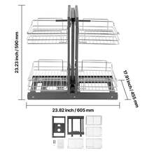 Min 15"W Opening Blind Corner Pull Out Organizer, 2 Tier 4 Shelf Kitchen Cabinet Organizer, Chrome Carbon Steel Storage Basket, Slide Out Storage Organizer, Left & Right Open Compatible - Silver - View 10