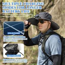 Solar Fan Hat, Wide Brim Sun Hat With 2 Built-In Solar Fans, UPF 50+ Sun Protection Outdoor Fishing Hiking Camping Beach