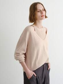 FRIFUL Bộ áo len dệt kim màu trơn, thường ngày & đi làm, mùa thu - Màu be - Xem 6