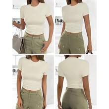 NEW-Womens Basic Tee Shirts 3 Pack Short Sleeve Crew Neck Thermal Underwear Tops Base Layer - 3pcsBlackChestnutBrownBeige - View 4