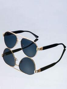 Nuevas gafas metálicas de doble haz con estilo retro, unisex, para uso en la calle, pasarela, viajes, versátiles, al aire libre, moda, casual, minimalista, adecuadas para mujeres y hombres, vacaciones, fiestas, negocios, personalizadas - Multicolor - Ver 5