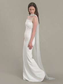 1 件女士新娘长白色颈纱、披肩围巾，适合婚纱、海滩、拍照、派对 - 白色 - 查看 4