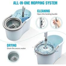 Spin Mop And Bucket With Wringer Set, 360° Spinning Mop Bucket System With 3 Microfiber Mop Replacement Heads And 50" Stainless Steel Adjustable Handle For Floor Cleaning (15QT) - 藍色 - 查看 3