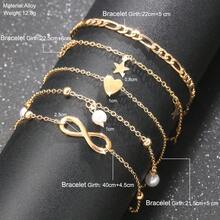Four-Piece/Set Stackable Fine Chain Multi-Layer Pendant Anklet Set, With Butterfly Imitation Pearl Ankle Bracelet Set - Vàng - Xem 5