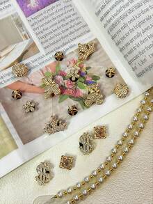 18 szt. akcesoriów do butów ogrodowych DIY, złota korona z kryształkami w kształcie niedźwiedzia, ozdoby do butów z łańcuszkiem z pereł, zdejmowane ozdoby do sandałów plażowych, buty z wydrążonymi w środku wzorami, prezenty świąteczne