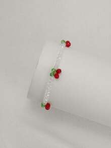 1pc Korean Style Minimalist Delicate Cherry Fruit Bracelet, Low Saturation Color - B - View 3