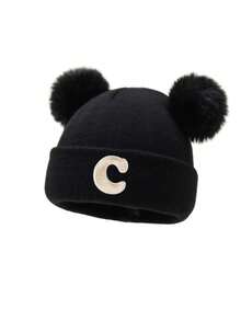 1 件刺绣个性化婴儿针织帽幼儿儿童 26 个字母无檐小便帽工艺女婴骷髅帽适合婴幼儿女孩日常佩戴 0-3 岁