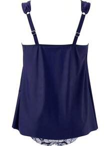 High Waisted Ruffle Tankini Swimsuit Plus Size Tummy Control - Navy Blue - View 7