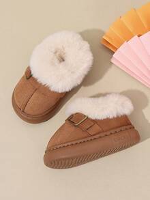 1 Pair Faux Suede Thermal Lined Children's Sports Shoes, Winter New Girls Warm Anti-Slip Toddler Shoes - Brown - View 4