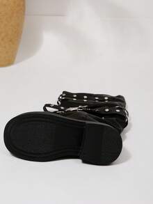 2025新款朋克风复古圆头铆钉过膝长靴，秋冬款，中筒靴，袜靴，厚底骑士靴，派对靴 - 黑色 - 查看 9