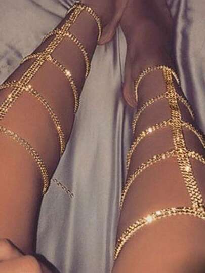 Summer Beach Sexy Multi Drainage Rhinestone Body Chain Leg Chain Personalized Leg Chain European And American Women's Body Chain