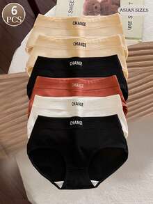 6pcs Women's Cotton Panties, Girls' Solid Color Comfortable Seamless Hipster Briefs