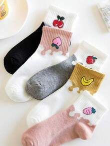 Meia Curta Feminina Estilo Meia de Frutas Estampa Fofa, Casual e Versátil