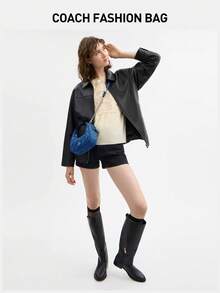 Coach Bolso de mano acolchado de lona para mujer, bolso de embrague con asa superior, bolso bandolera pequeño para mujer, bolso de satchel elegante para la noche con correa de cadena desmontable