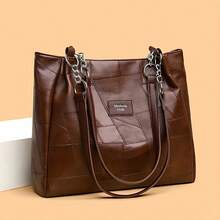 Women Shoulder Bag, Large Capacity Letters Handbag Soft Tote Bag for Casual Daily - Marrón claro - Ver 4