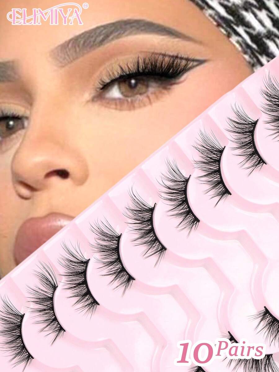 10 paia di ciglia finte corte e naturali, effetto occhio di gatto, 3/4 di lunghezza, ciglia finte piccole e naturali, aspetto simile a estensioni, ciglia finte in stile mink