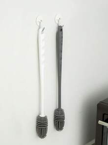 1 pieza - Cepillo de silicona con mango largo - Fácil de usar, duradero, adecuado para colores claros sensibles, versátil, usado para biberones, botellas, tazas de cocina y baño, herramientas de limpieza de tazas, herramientas de limpieza de botellas, mango ergonómico, material de silicona