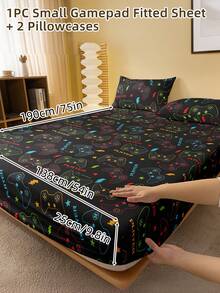 2/3 Pcs Printed Fitted Sheet Set, Bedding, Bed Sheet Set, Soft And Comfortable Bedding, Room Decor, Mother's Day Decor, Skin-Friendly Bed Cover Set For All Season, Domitory Bedding Set, Mattress Protector For Bedroom, Mother's Day Gift, Fits For Twin Full King Queen Size Bed, 1 Fitted Sheet And 2 Pillowcases, Back School Bedding, Machine Washable - 彩色 - 查看 45