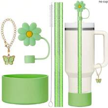 6 件套杯子配件套装，适用于 40 盎司/30 盎司玻璃杯，包含闪光吸管和刷子、花形吸管盖、硅胶套、蝴蝶饰链，非常适合户外运动，是理想的情人节礼物、母亲节礼物、返校用品