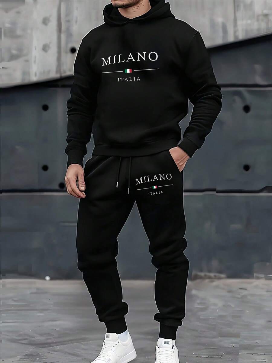 Milano, Italia Mens Black Jogger Hoodie Tracksuit Set 2 Piece For Street Gym Sessions And At-Home Relaxing - Đen 27 - Xem 1