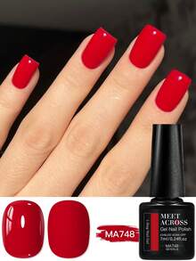 MEET ACROSS 1pc 7ml Red 1 Step Gel Nail Polish , Semi Permanent Nail Art Manicure 3 In 1 Gel Soak Off UV LED Gel Nail Varnishes No Need Base Top Gel, Long Lasting, Nail Art DIY For Home And Salon Nail Supplies - Red - View 1