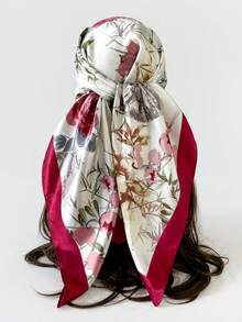 1 件女士波西米亚油画风格印花仿丝经典时尚围巾、佩斯利印花头巾、户外沙滩巾、头巾、装饰围巾