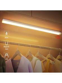 1pc USB Rechargeable LED Motion Sensor Light - Wireless, Three Tone Lighting, Warm/White Night Light For Kitchen, Closet, Hallway And Stairs, Room, Night Lighting, Computer Backlight, USB Gadget, USB Light Cabinet Lights