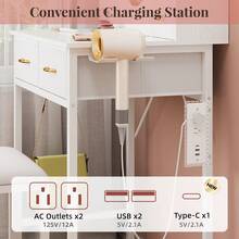 Tomnk 60cm Large Mirror Vanity Table With 4 Drawers & Stool, White Makeup Dressing Desk With Power Outlet, 3 Color Adjustable Brightness LED Mirror (Powered By USB), Holiday Christmas Valentine Gift For Women Girls, Modern Glam Furniture For Bedroom - Xem 7
