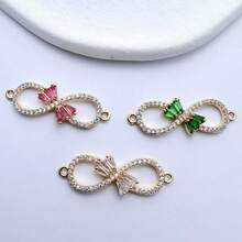 2/4/6pcs Copper-Tone Zirconia Bowknot Double Loop Pendants, DIY Earrings Bracelets Necklaces Chic Bridal Hair Accessories Valentines