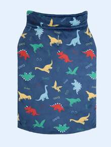 1件狗狗冬季恐龙印花羽绒服，舒适防水防风保暖宠物服装，双面可穿 - 藍色 - 查看 5