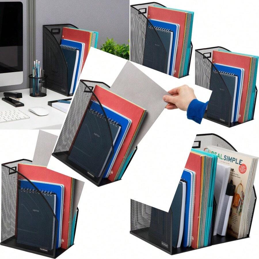 Mind Reader Vertical File Storage Desktop Organizer Workspace Office Metal Mesh 6.25L x 10W x 12.5H Set of 2 Black - Negro - Ver 1