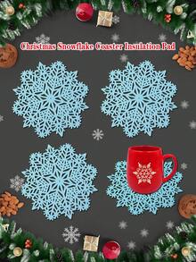 1/6pcs Christmas Snowflake Coasters, Heat Insulation Coasters For Christmas Party Table Decoration, Christmas Scene Decor Coasters, PVC Foil Snowflake Coasters