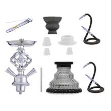 Conjunto de narguilé árabe com 2 mangueiras, vaso de vidro para narguilé, tigela de cerâmica para narguilé, tamanho pequeno, suprimentos para festas de Halloween e Natal, para presentear amigos, Far Supplies